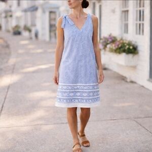Vineyard Vines Sandbar Stripe Bow Dress Medium Moonshine Blue White Cotton